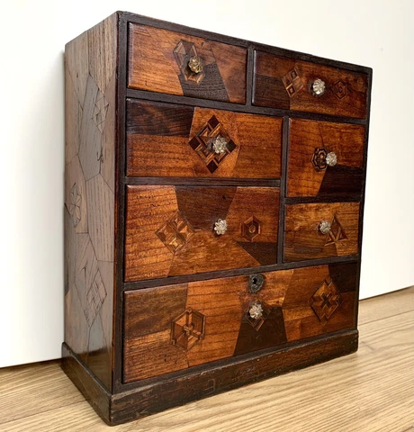 Japanese Meiji Period Miniature Marquetry Collectors Drawers / Specimen Cabinet Cover