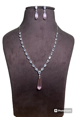 Pink Monalisa Necklace Set ,925 Sterling Silver Earring With Necklace , - Image 1 of 3