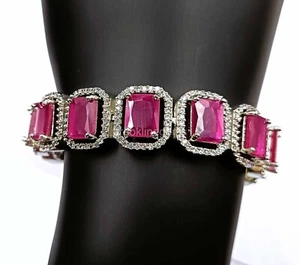 Pink Color Bollywood Silver Plated Ethnic AD CZ Bracelet Adjustable 146mm NK - Picture 1 of 9