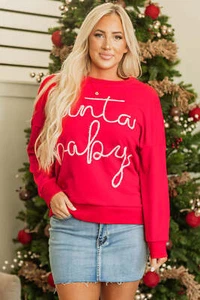 Fiery Red Christmas Santa Baby Tinsel Graphic Sweatshirt - Picture 1 of 8