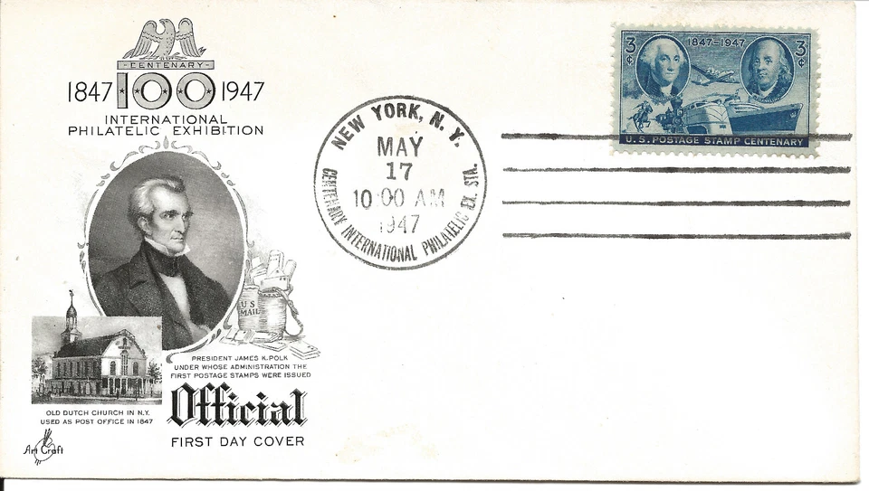 US Scott #947, First Day Cover 5/17/47 New York Single IPHEX - Image 1 of 1
