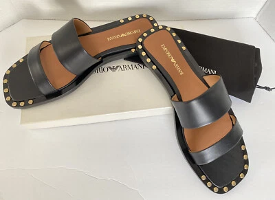 ¡Nuevo sin caja! Emporio Armani Verano Negro Cuero Mujer Sandalias/Flip Flop Talla 41 Foto 1 de 4
