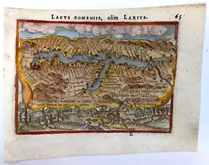 LAGO DI COMO ITALIA 1595 ABRAMO ORTELIUS/ GALLE ANTICA MAPPA IN MINIATURA 16° SECOLO - Foto 1 di 3