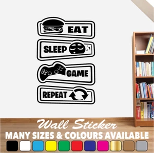 Gaming Wall Art Sticker Decal Eat Sleep Game Repeat Gamer Boys Girls Bedroom #04 - Picture 1 of 8
