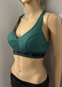 Track & Field Green Black Racerback Removable Padding Exercise Sports Bra Sz L - Picture 1 of 9
