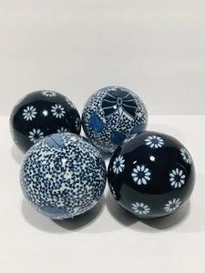Vintage Kobaltblau Chinoiserie 4er Set Dekorative Keramikkugeln 3 Zoll - Bild 1 von 5