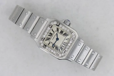 Cartier Santos Galbee 1565 Ladies 24mm White Roman Dial Quartz Diamond Bezel - Image 1 of 4