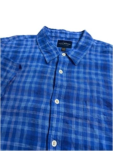 Lucky Brand Herren Gr. XL Leinenmischung Hemd Knopfleiste Kurzarm kariert blau neu ohne Etikett - Bild 1 von 12