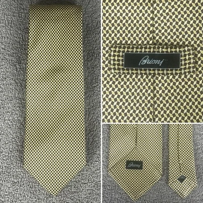 Brioni Italy Dis No 1063 Limited Edition Jacquard Silk Tie Gold & Chocolate LONG - image 1 of 4