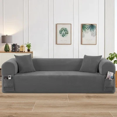 82.6" Compression Floor Sofa，Corduroy Cloud Couch with 2 Pillows & Side Pockets - Image 1 of 4