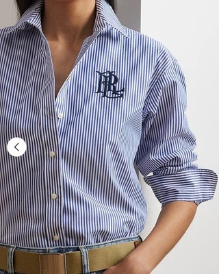 New Ralph Lauren Relaxed Fit Striped Stretch Cotton Shirt, size Petite Med (PM) - Image 1 of 4