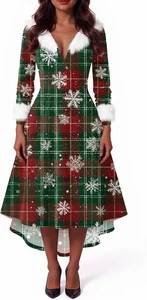 Weihnachtsoutfit Damen Weihnachtsmotiv Curvy Herbst Strick Weihnachtskleid Damen - Bild 1 von 4