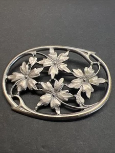 Spilla vintage argento clematide fiore spilla tenuta gioielli MCM - Foto 1 di 8