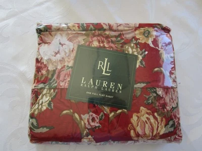 Vintage RALPH LAUREN Full Flat Sheet Marseilles Floral Red Ruffles Cotton USA - Image 1 of 4