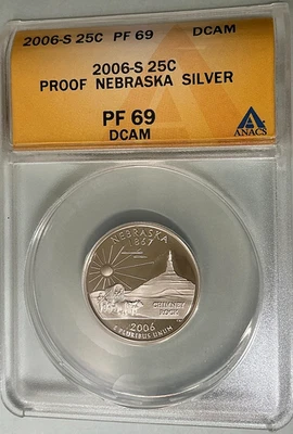 2006 S Nebraska Silver State Quarter ANACS PF 69 DCAM - Image 1 of 2