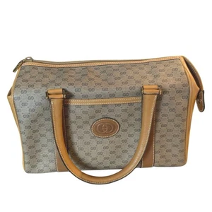 Vintage Gucci Mini Monogram Boston Bag Canvas Leather Top Handle - Picture 1 of 10