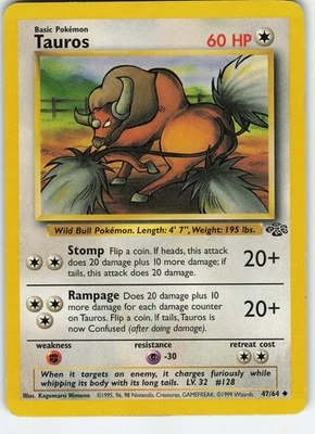 Tauros 47/64 Uncommon Unlimited Jungle LP Pokémon - Image 1 of 2