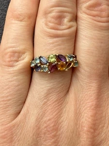 9 Ct Gold Ring With Mixed Natural Stones Size P - Picture 1 of 7