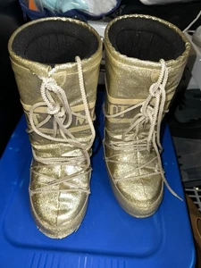 The Original MOON BOOT WOMAN BOOTS GLITTER GOLD TALL  Size 35-38  3.5-6 - Picture 1 of 11