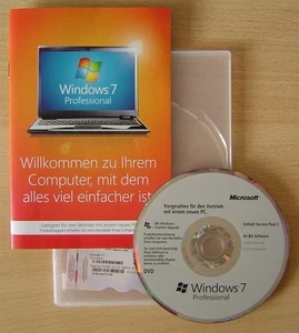 Windows 7 Professional mit SP1 ☆ DVD + Key + HB ☆ 64 Bit ☆ deutsche Vollversion - Bild 1 von 2