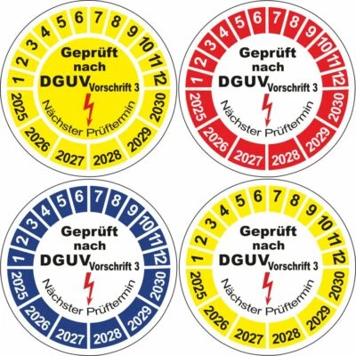 DGUV V3 Vorschrift 3 UVV Prüfplaketten 20mm ab 2025 Wartungsetiketten Aufkleber