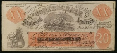 1861 $20 "Female Riding Deer" Confederate Fantasy Note - Image 1 of 2