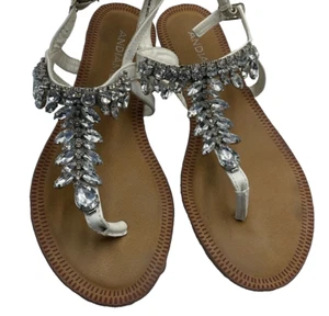 ANDIAMO BLING SANDALS women’s 7w Wide white tan flats vacation shoes - Picture 1 of 5