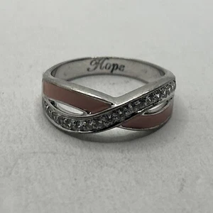 BGE Sterling Silber 925 Hoffnung rosa Band Kristall Cut Out Bandring Größe 6,75 - Bild 1 von 5
