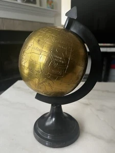 Vintage Brass Desktop Spinning World Globe - Picture 1 of 5