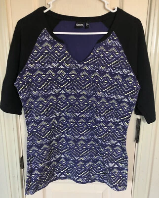 Cruel Womens Med Purple V-Neck Geometric 3/4 Sleeve Blouse  - Image 1 of 3