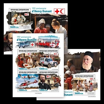 Henry Dunant 195th Ann. 红十字会全新邮票 2023 年中非 M/S + 2 S/S — 第 1/4 张图片