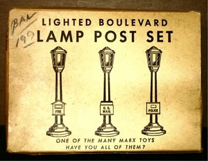 MARX -  VINTAGE #073/3 LIGHTED BOULEVARD LAMP POST SET - O/S TRAIN  NIB - Picture 1 of 12
