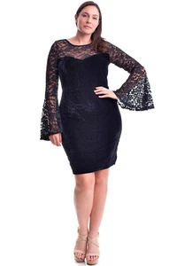 Vestido para mujer negro 2X talla grande terciopelo y encaje corto ceñido al cuerpo cóctel fiesta - Imagen 1 de 4