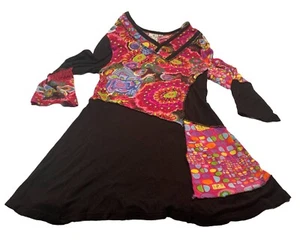 Vestido de punto boho étnico estampado floral colorido en contraste de perejil y salvia S - Imagen 1 de 9