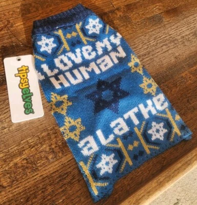Suéter Tipsy Elves "I Love My Human Latke" Hanukkah Perro Azul Talla XS NUEVO CON ETIQUETAS Foto 1 de 4