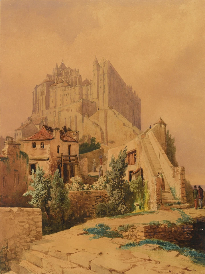 VUE DU MONT SAINT-MICHEL AVANT TRAVAUX AQUARELLE ORIGINALE c1830 signé GIRARD - Photo 1/1