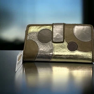 Fossil Multi Metallic Leather Wallet Checkholder NWT Read - Picture 1 of 7