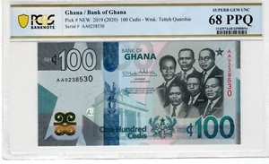 Ghana 2019 100 Cedis PCGS Banknote Certified UNC 68 PPQ Pick New Top Pop - Picture 1 of 2