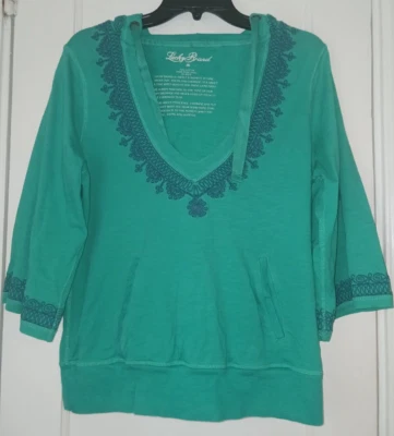 Sudadera con Capucha Lucky Brand Mediana Cuello en V Pullover Manga Larga Bordada Verde y Azul Marino Foto 1 de 4