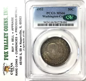 1952 WASHINGTON CARVER COMMEM. SlLVER HALF DOLLAR MS66 PCGS CAC! GREAT TONING!! - Picture 1 of 7