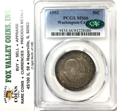 1952 WASHINGTON CARVER COMMEM. SlLVER HALF DOLLAR MS66 PCGS CAC! GREAT TONING!! - Image 1 of 4