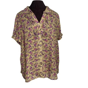 Vintage Jessica London Blouse Shirt Top Women Plus Size 22W Green Purple Floral - Picture 1 of 11