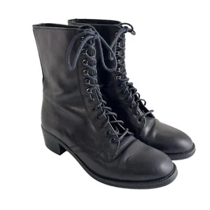 Charles David by Nathalie M. Black Leather Lace Up Boots 6.5 Spain Wednesday - Picture 1 of 11