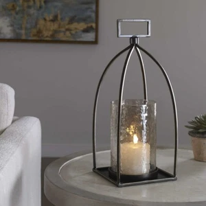 SOPORTE PARA VELAS DE VIDRIO TEXTURIZADO METÁLICO ANTIGUO INSPIRADO RIAD FARMHOUSE XL 16" MÁXIMO - Imagen 1 de 3