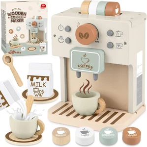 Toy Coffee Maker for Kids Wooden Kitchen Accessories Pretend Play Toddler Coffee - Picture 1 of 12