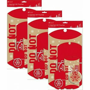 3 Packs of 4 Assorted Sizes Christmas Gift Pouch Boxes Red & Gold with Tags - Picture 1 of 3