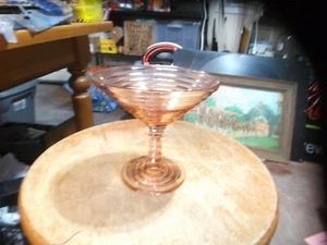 Vintage AH Art Deco MANHATTEN Depression Glass 5" Pink MARTINI Glass Compote - Picture 1 of 4