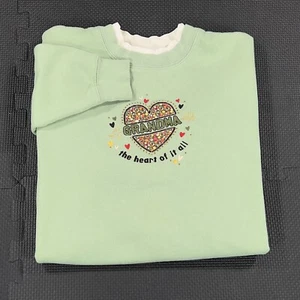 Vintage 90s Grandma Sweatshirt Medium Green Heart of it All Embroidered - Picture 1 of 17