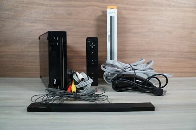 Consola Nintendo Wii RVL-101 Negra Paquete Controlador Nunchuck Cables Sensor Foto 1 de 4