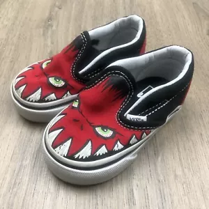 Baby Vans US 4 Red Black Monster Face? Low Top Slip On EUC - Picture 1 of 5